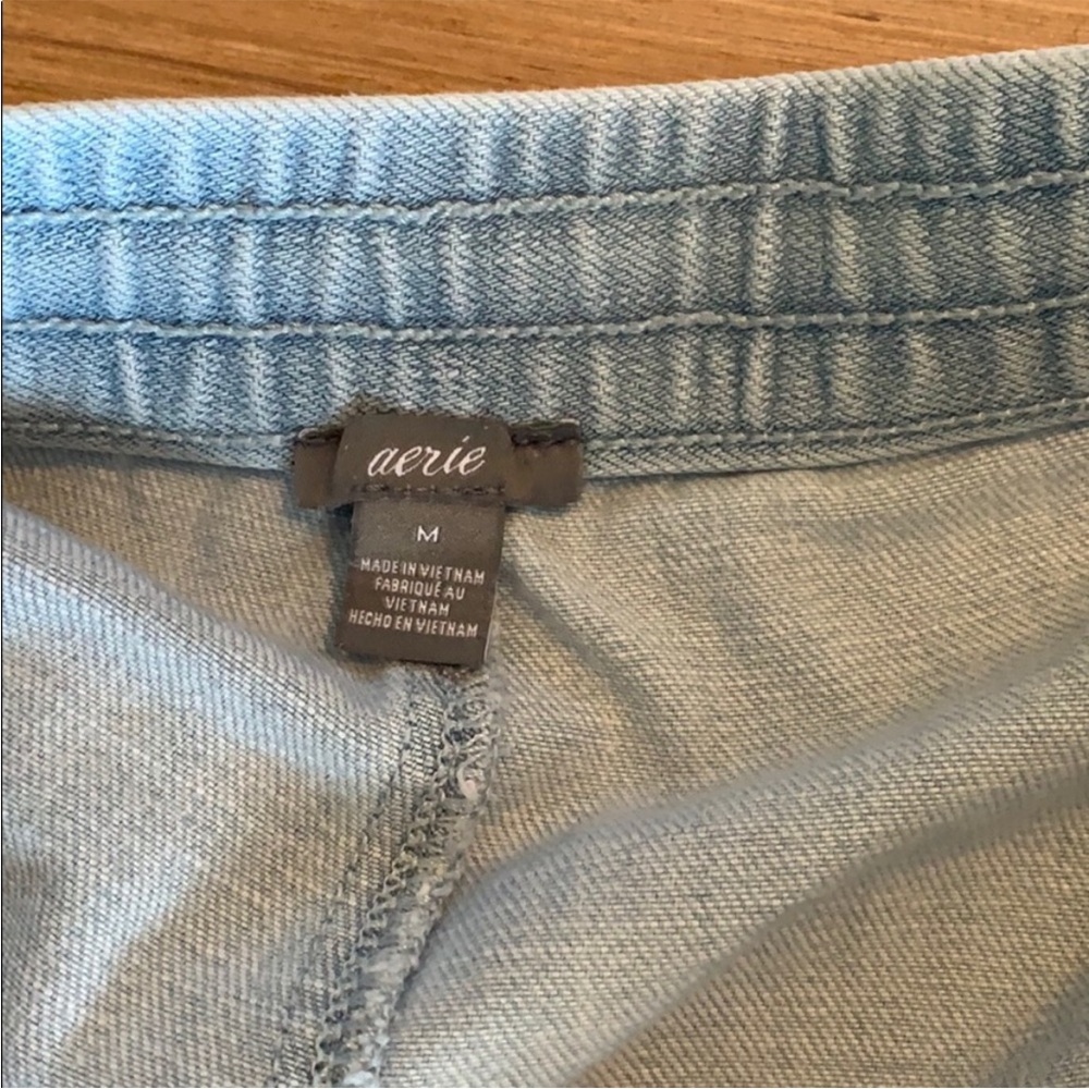 aerie Light Blue Frayed Hem Drawstring Lounge Shorts - Picture 2 of 2